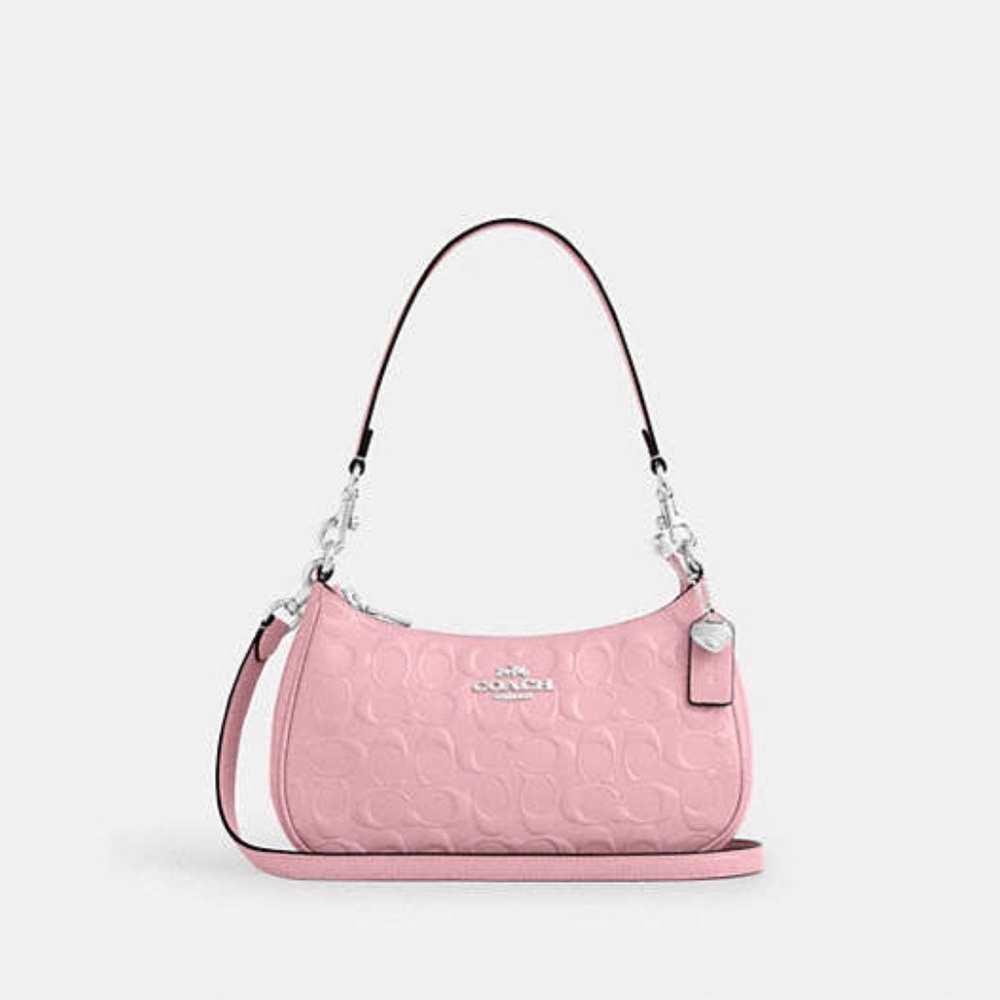 NWT Coach Teri Shoulder Bag In Signature Leather Pink/Silver Heart Charm CDA98 - Picture 13 of 15